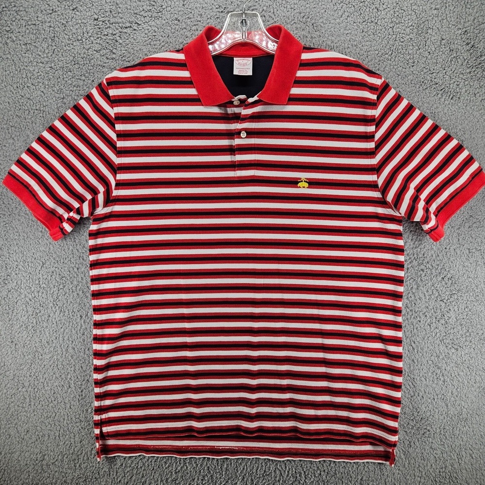 Brooks Brothers Performance Polo Shirt Mens Large Red Blue White Striped Cotton